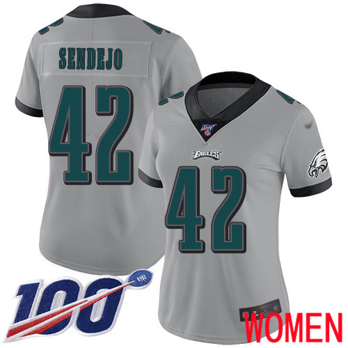 Women Philadelphia Eagles #42 Andrew Sendejo Limited Silver Inverted Legend NFL Jersey 100th Season